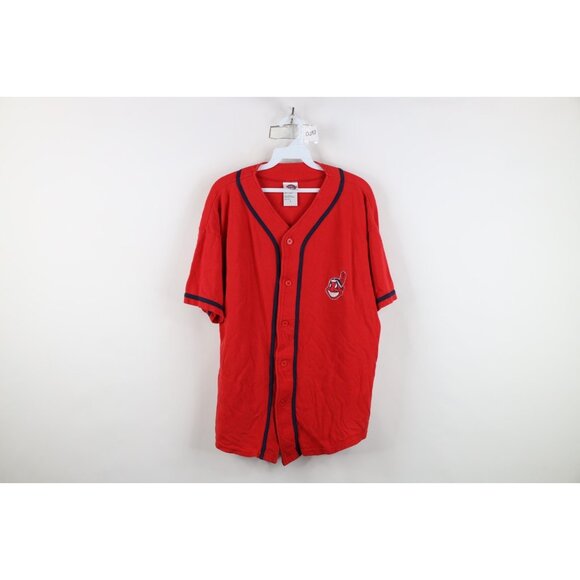 Vintage 90s Mens Large Faded Chief Wahoo Cleveland Indians Baseball Jersey Red - Picture 1 of 12
